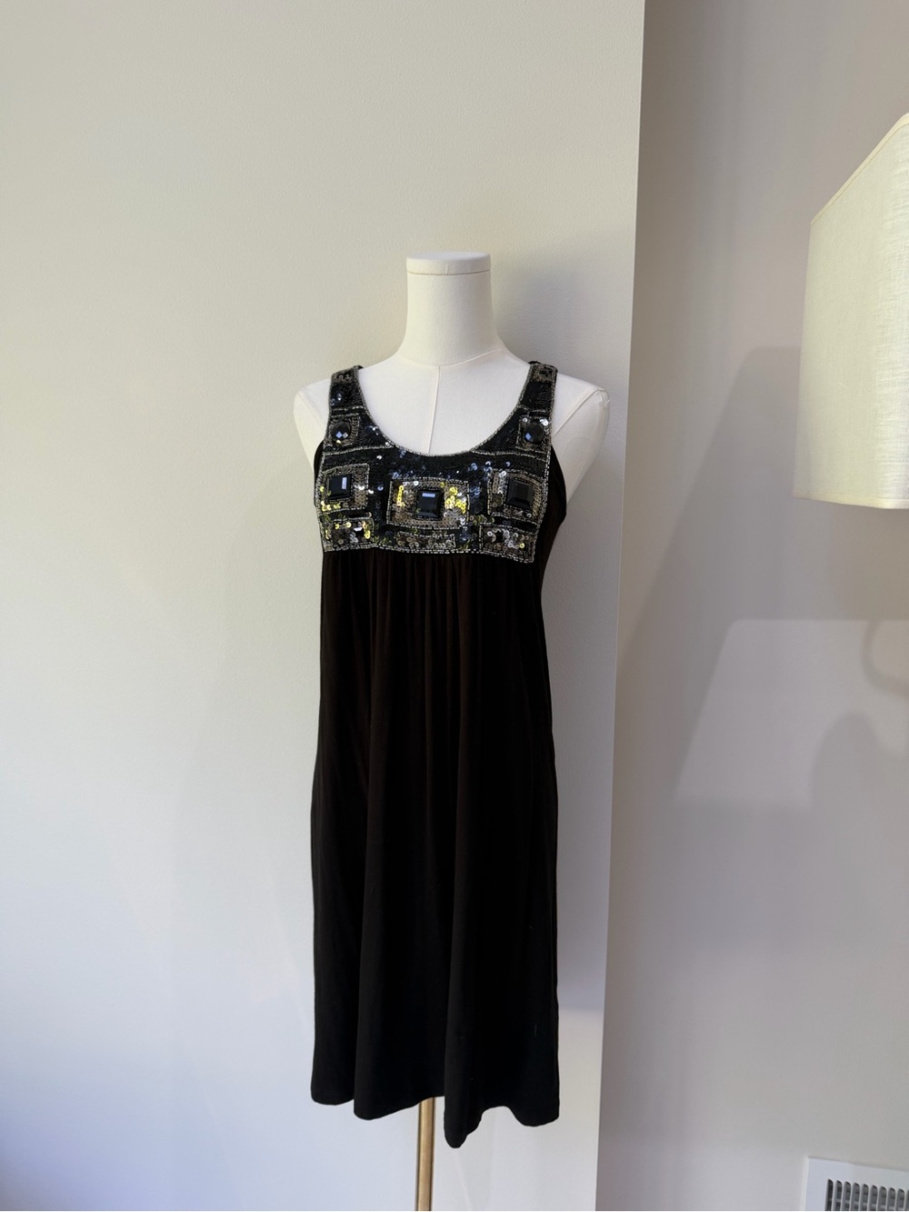 Unyx Black Embellished Mini Dress with Gem Yoke
